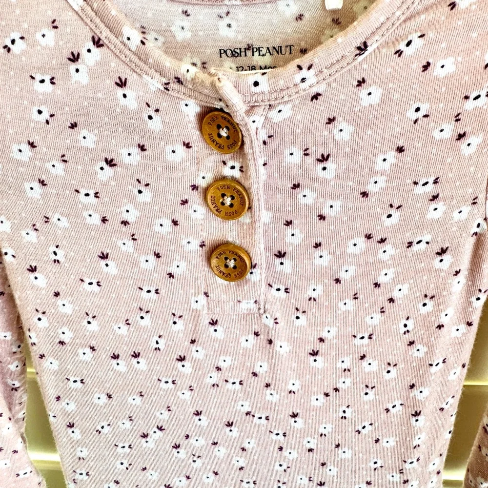 Posh Peanut Bamboo Viscose Floral‎ Peplum Henley Romper Dress Pink 12-18 Months